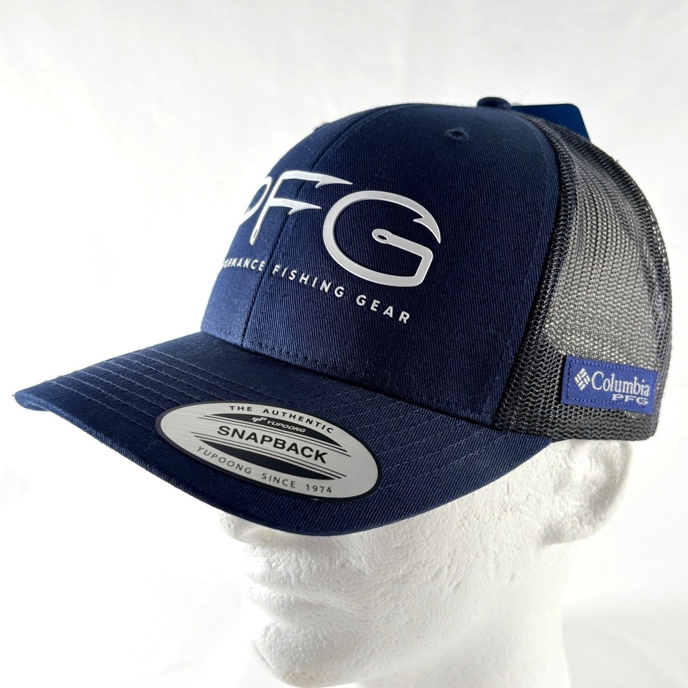 Columbia PFG Performance Fishing Gear Mens Navy Blue Snapback Trucker Hat NWT
